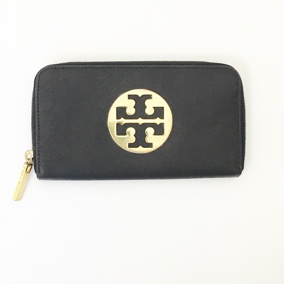 Tory Burch Bags Authentic Tory Burch Black And Gold Logo Wallet Poshmark